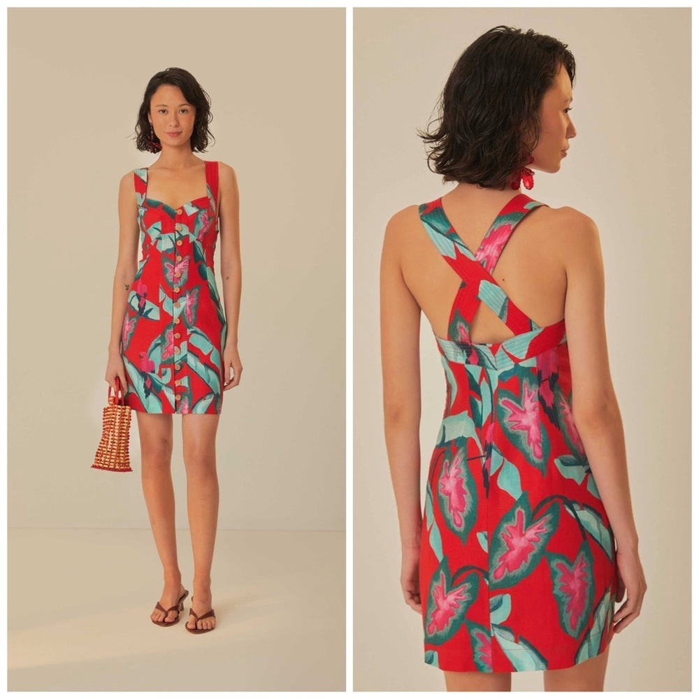 New Farm Rio Red Summer Foliage Mini Dress Size M​​